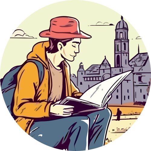 One person sitting outdoors reading sketch Vector Image