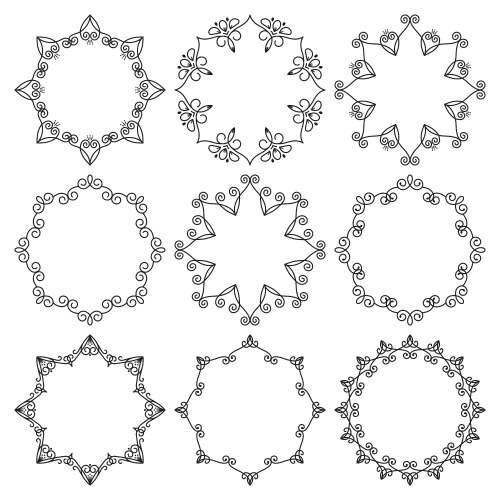 set round frames beautiful floral ornament vector