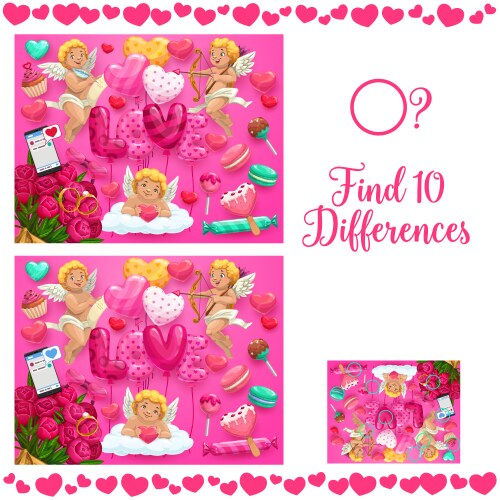 Saint valentine day find ten differences puzzle vector image