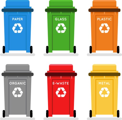 Garbage cans trash separation recycling isolated vector image