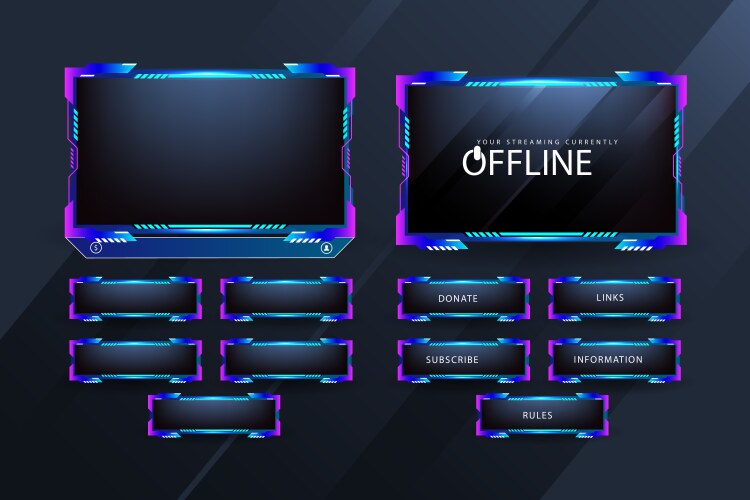 Futuristic gaming screen panel and border design Vector Image