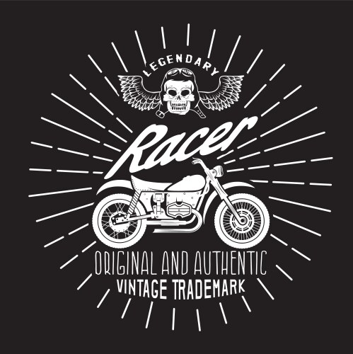 Racer vintage print with motorcycle wings Vector Image