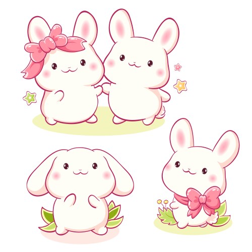 Set of little bunny in kawaii style tiny baby Vector Image