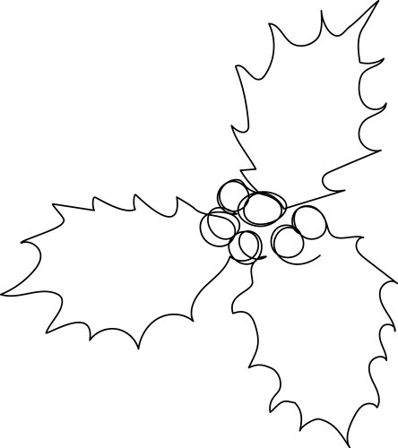Holly leaves with berries line art continuous Vector Image