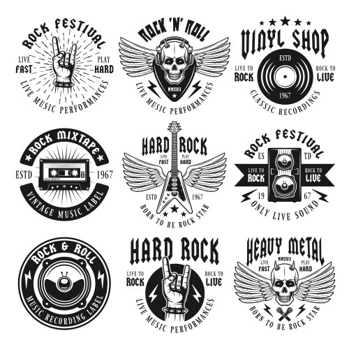 Rock & Heavy Metal Music Symbols Vector Image