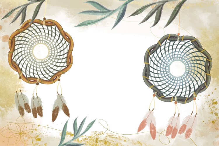 Watercolor boho background with flowers leaves Vector Image