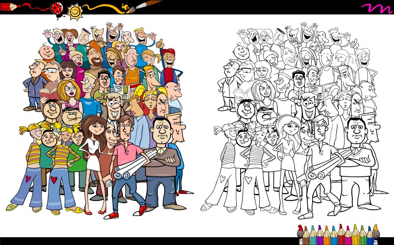 Crowd Coloring Book Activity Vector Image