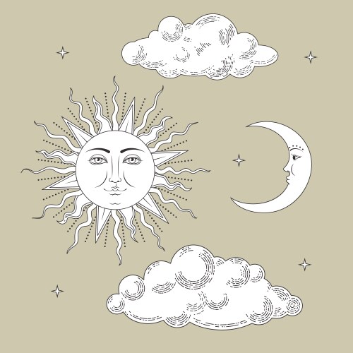 Celestial Sun & Moon Collection Vector Image