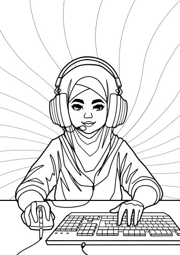 Muslim girl gamer or streamer with cat ears vector image