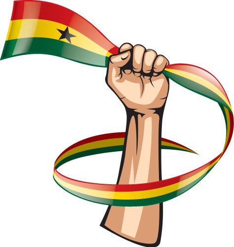 Ghana flag and hand on white background Vector Image