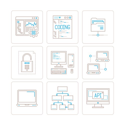 Set of computer icons and concepts in mono thin vector image