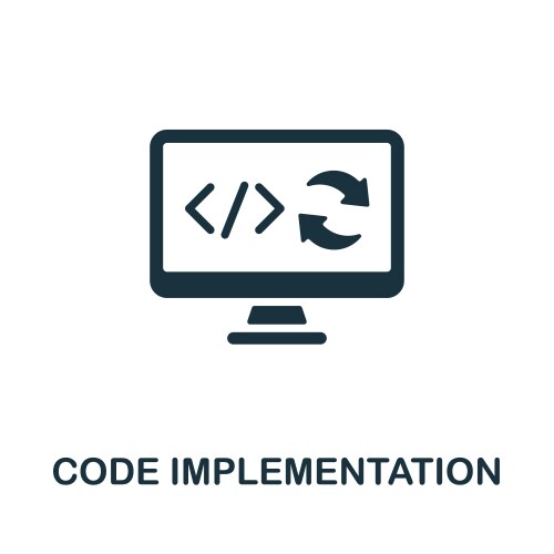 Code implementation icon monochrome sign from vector image