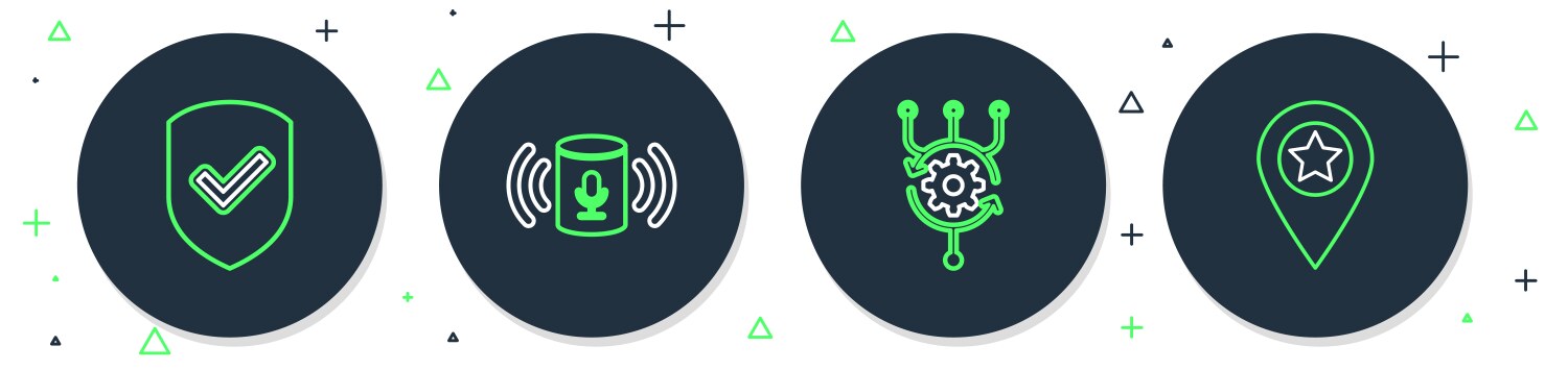 Set line voice assistant algorithm shield vector image