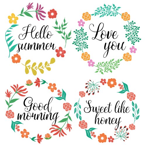 Floral Wreath with Leaves and Flowers Vector Image