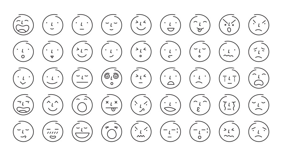 Single Line Face Emoticon Set vector image