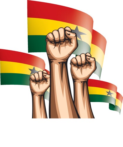 Ghana flag and hand on white background Vector Image