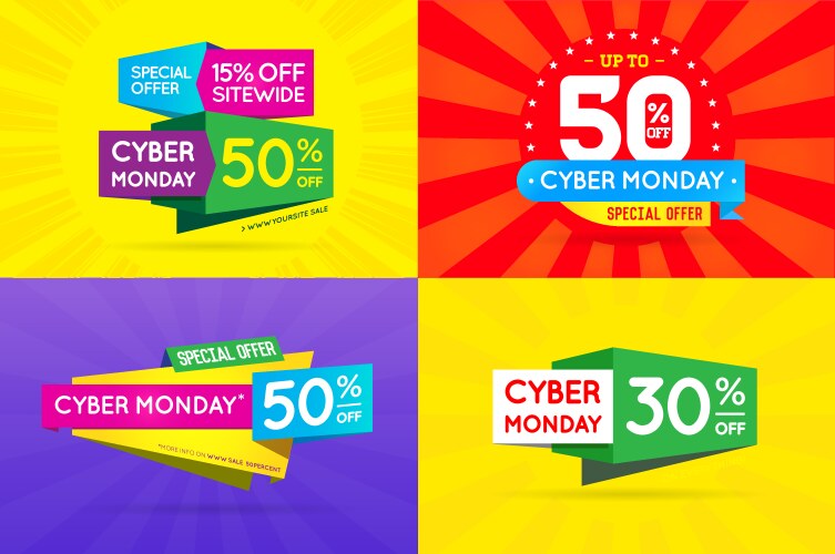 Set of cyber monday sale signs banners posters vector image