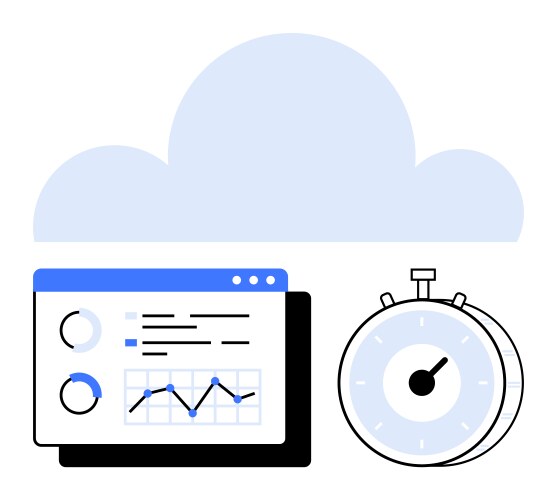 Cloud computing with data dashboard and stopwatch vector image