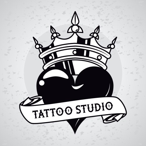 Heart love with crown tattoo studio graphic Vector Image