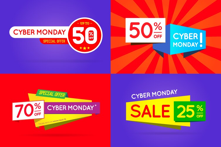 Set of cyber monday sale signs banners posters vector image