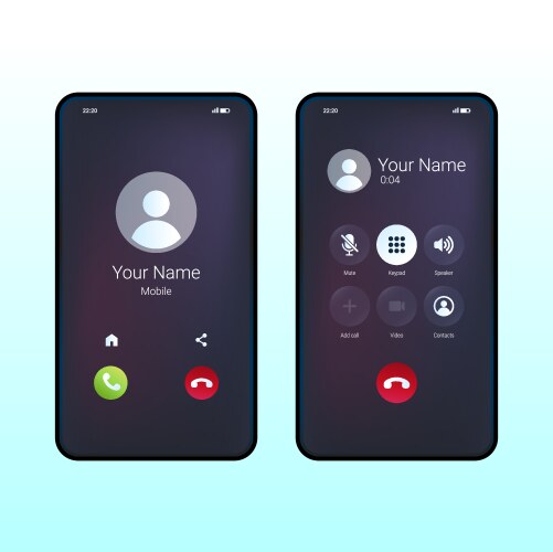 Gradient phone call screen interface Royalty Free Vector