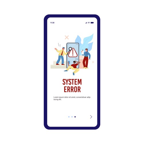 System error of mobile application onboarding page vector image