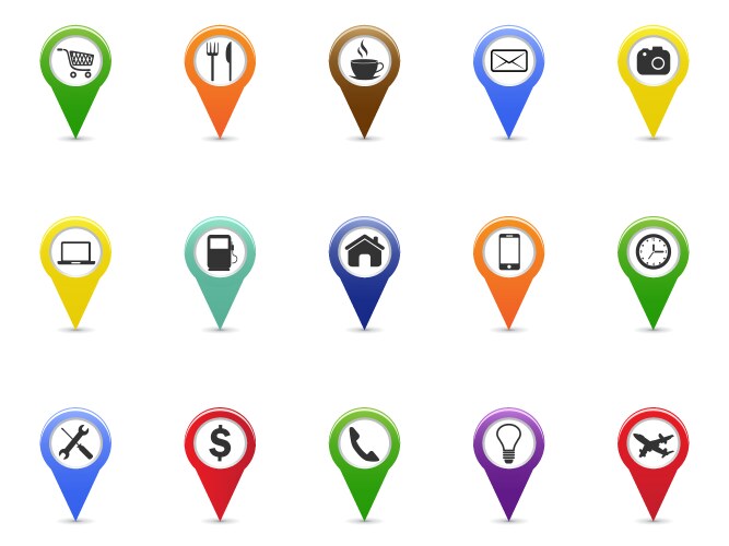 Color gps and navigation pointer icons set vector image