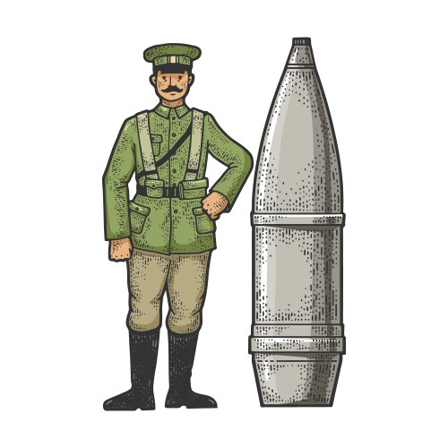 Soldier and huge cannon shell sketch Vector Image