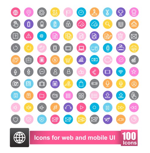 Set of 100 icon with color background for web vector image