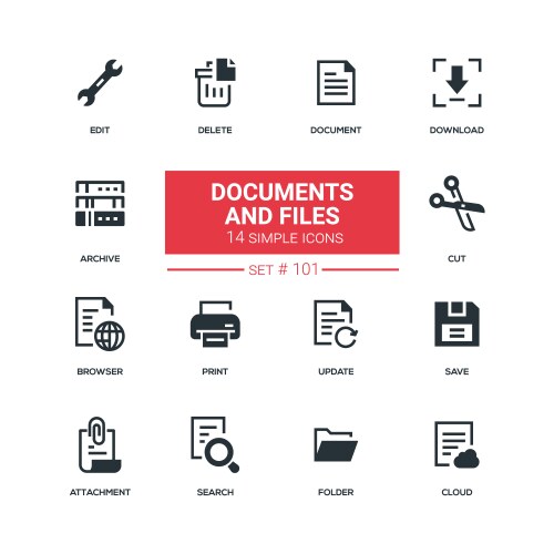 Documents and files - flat design style icons set vector image