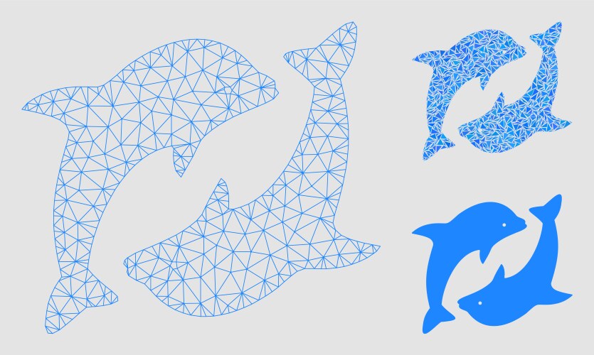Dolphins mesh network model and triangle vector image