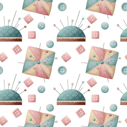Seamless pattern with a pin cushion and buttons vector image