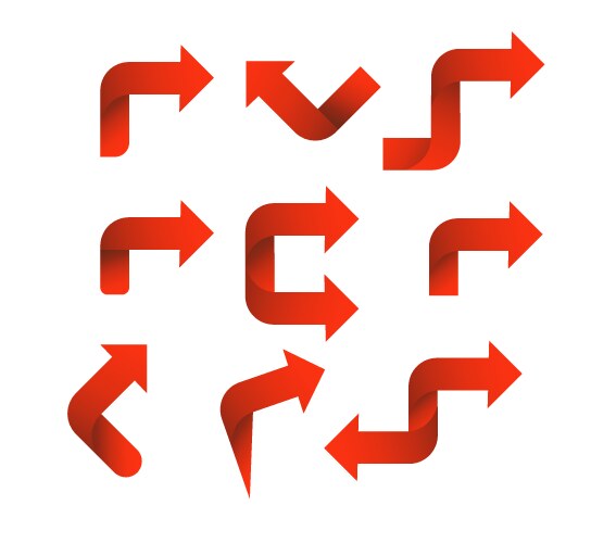 Set red arrow 3d icons pointing up down left right vector image