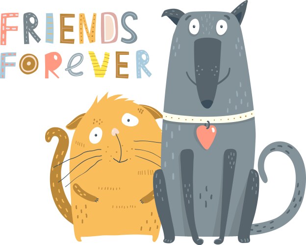 cat and dog friends vector