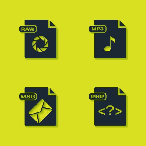 Set raw file document php msg and mp3 icon vector image