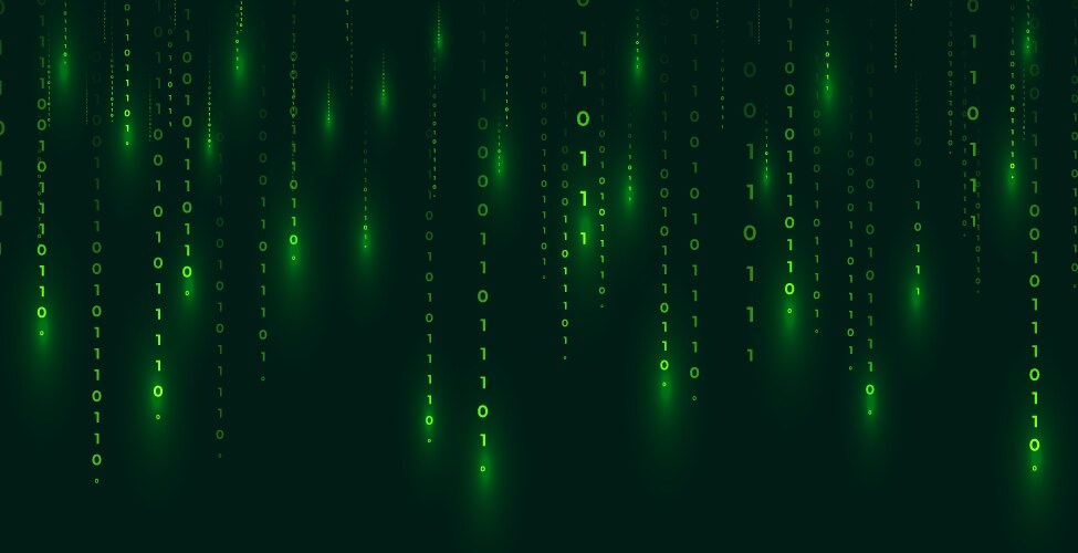Digital binary code matrix banner with falling vector image