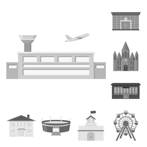 Building and architecture monochrome icons in set vector image