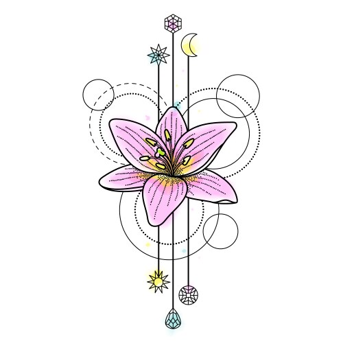 Geometric Lily Watercolor Tattoo Vector Image