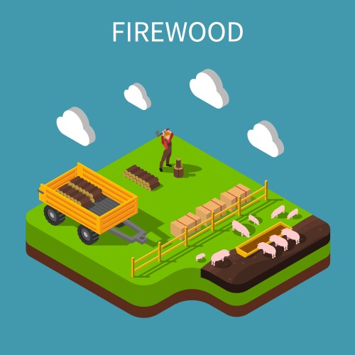 Firewood isometric composition vector image