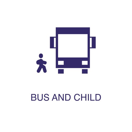 Bus and child element in flat simple style vector image