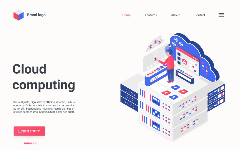 Cloud computing service isometric landing page vector image