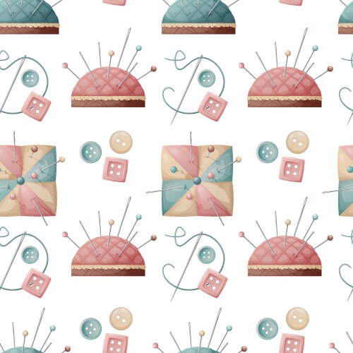 Seamless pattern with a pin cushion and buttons vector image