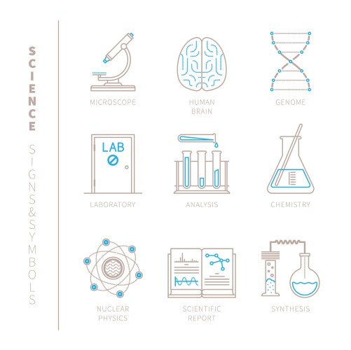 Set of science icons and concepts in mono thin vector image