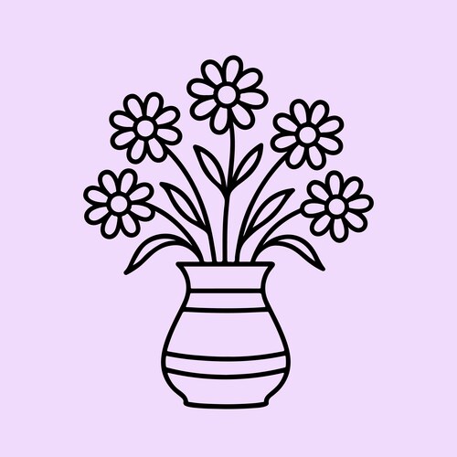 Floral Vase Line Art Vector Image