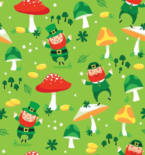 Saint Patricks Day Seamless Pattern Leprechaun Vector Image