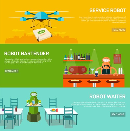 Robots design concept set with service robot vector image