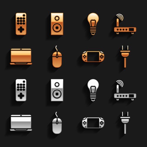 Set computer mouse router and wi-fi signal vector image