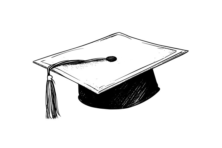 Graduation hat hand drawing vintage engraving Vector Image