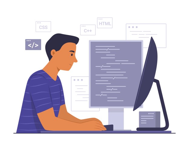 Programmer process coding for software development vector image