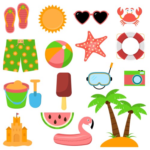 Summer set collection clip art flat style vector image